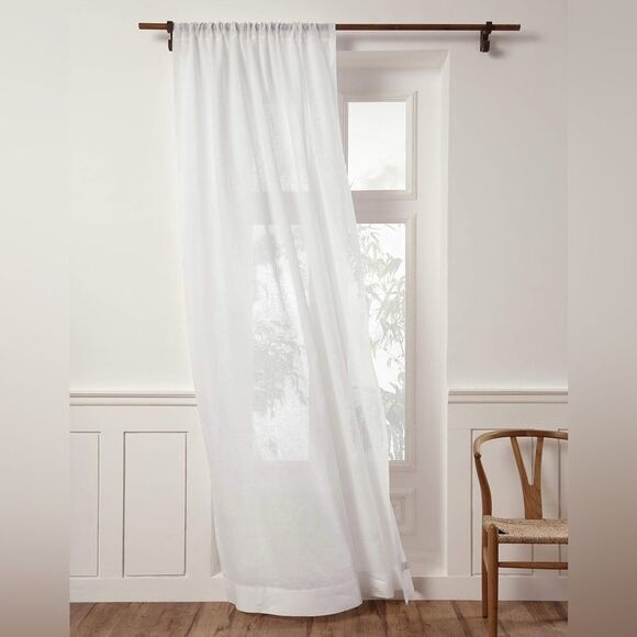 NIB 100% Linen Curtain Panel 52 x 132 Flax Linen Sheer White Rod Pocket